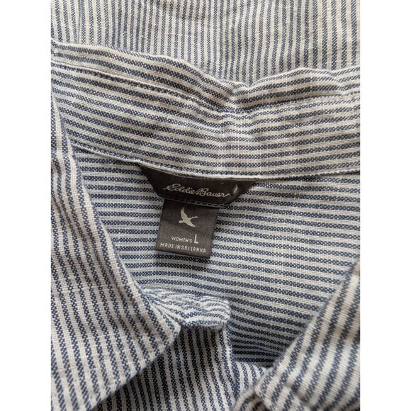 Eddie Bauer Blue/White Striped Linen Blend Short Sleeve Button-Up Shirt Size L - Picture 4 of 9